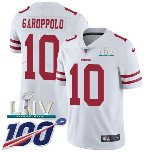 San Francisco 49ers Nike #10 Jimmy Garoppolo White Super Bowl LIV 2020 Youth Stitched NFL 100th Season Vapor Limited Jersey->youth nfl jersey->Youth Jersey